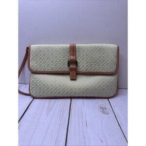 Talbots Women's Green Cotton Blend Leather Trim Wristlet Zip Closure 8”x5” VGUC